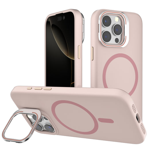 Pink Silicone Camera Kickstand with Magnetic Compatibility for iPhone 16 6.1
