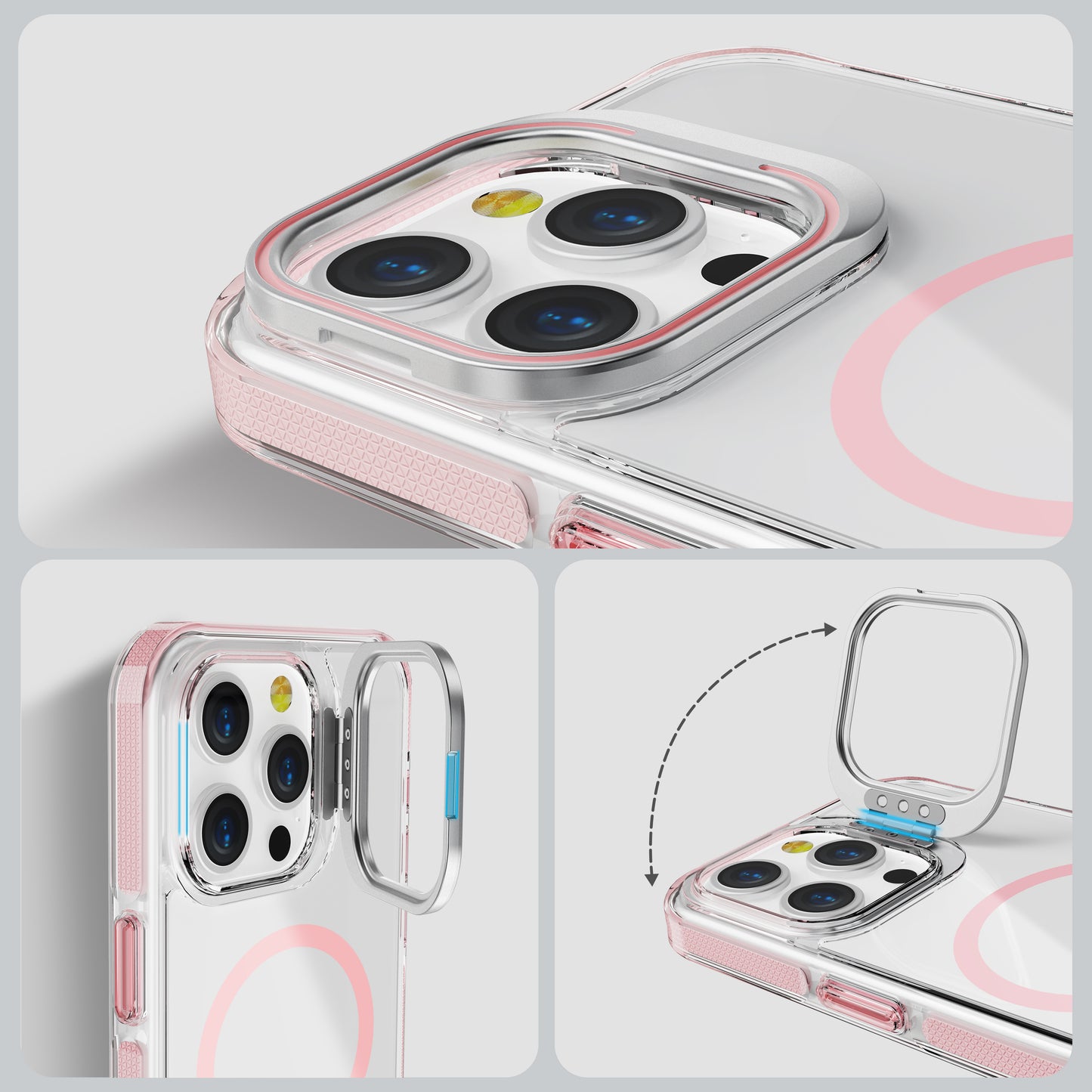 Pink Camera Kickstand Case with Magnetic Compatibility for iPhone 15 Pro Max