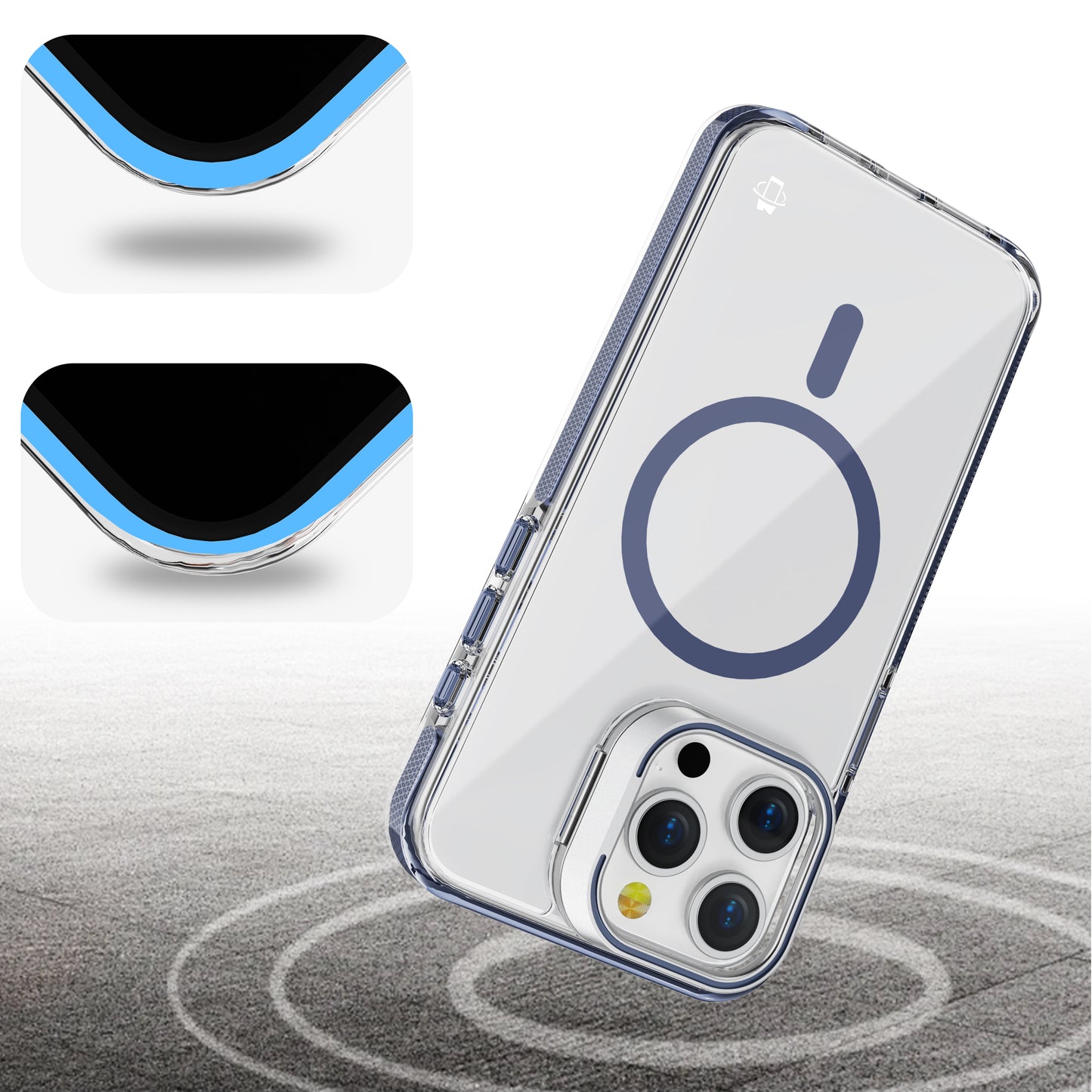 Blue Camera Kickstand Case with Magnetic Compatibility for iPhone 15 Pro Max